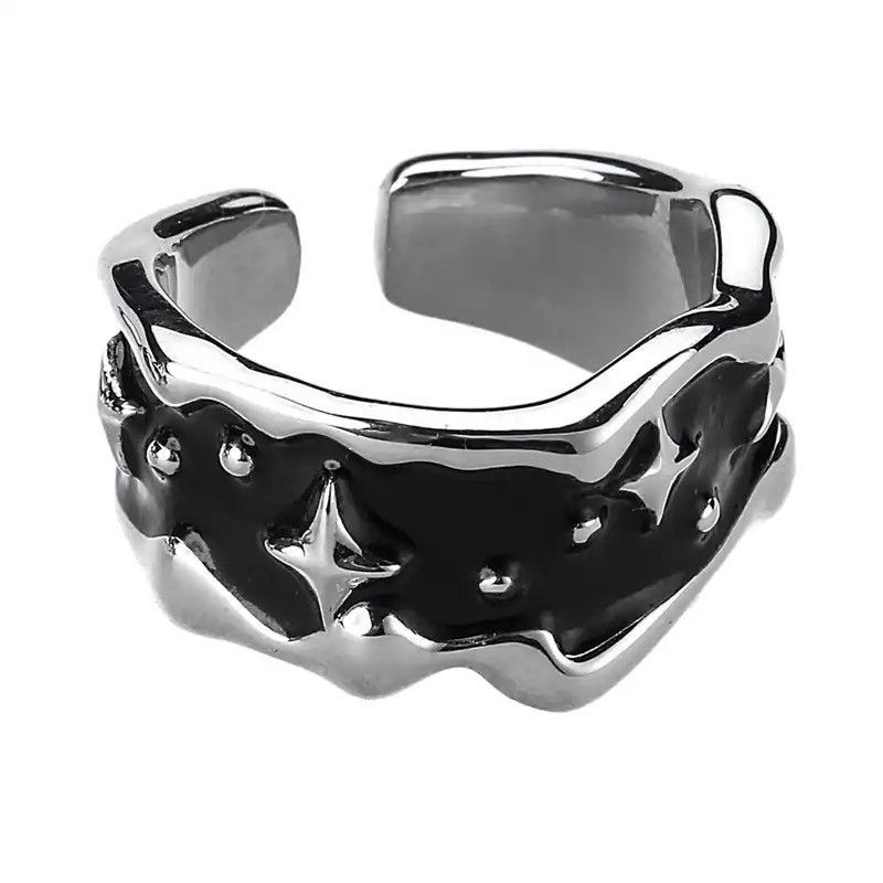 Handmade × Jewelry Dark Star Abstract Ring Silver Punk Art Psychedelic Space Size ONE SIZE - 2 Thumbnail