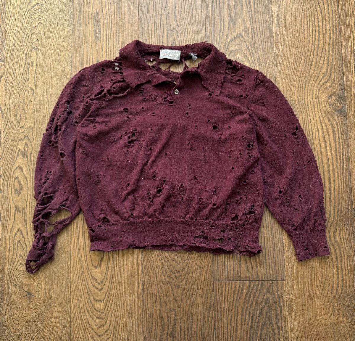 Vintage Vintage Thrashed Collared Knit Long Sleeve Wool Sweater Size US L / EU 52-54 / 3 - 1 Thumbnail