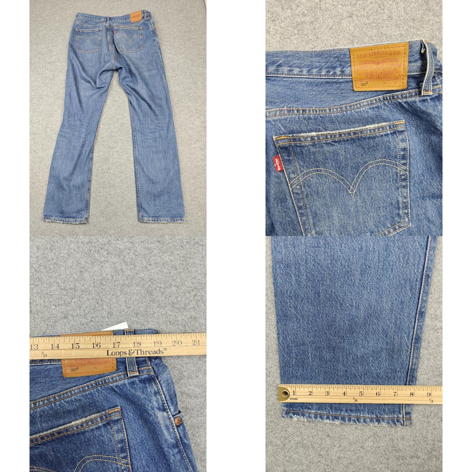 Levi's Levi's 501 Premium Jeans Mens 34x32 Blue Straight Button Fly Distressed Denim Jeans Size US 34 / EU 50 - 8 Thumbnail