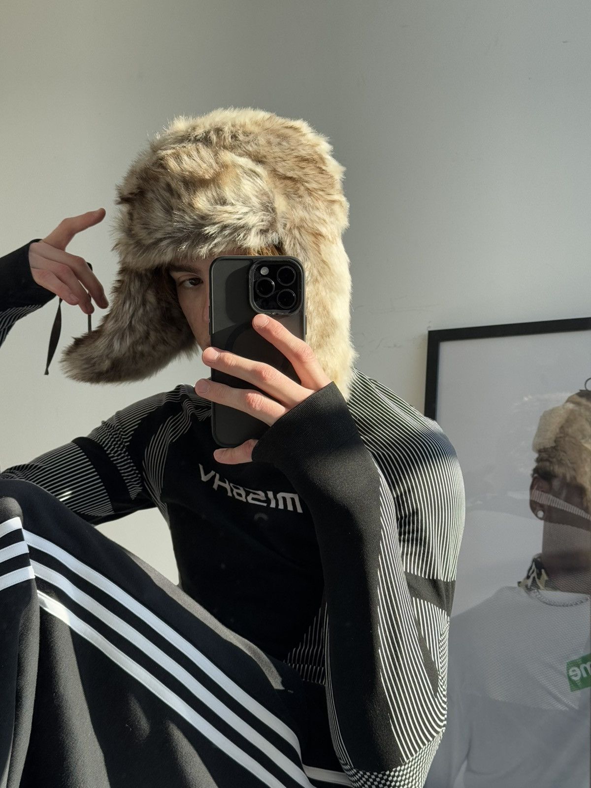 Japanese Brand × Vintage Vintage Crazy Y2k Mohair Fuzzy Hat Ushanka Punk Huge Size ONE SIZE - 3 Thumbnail