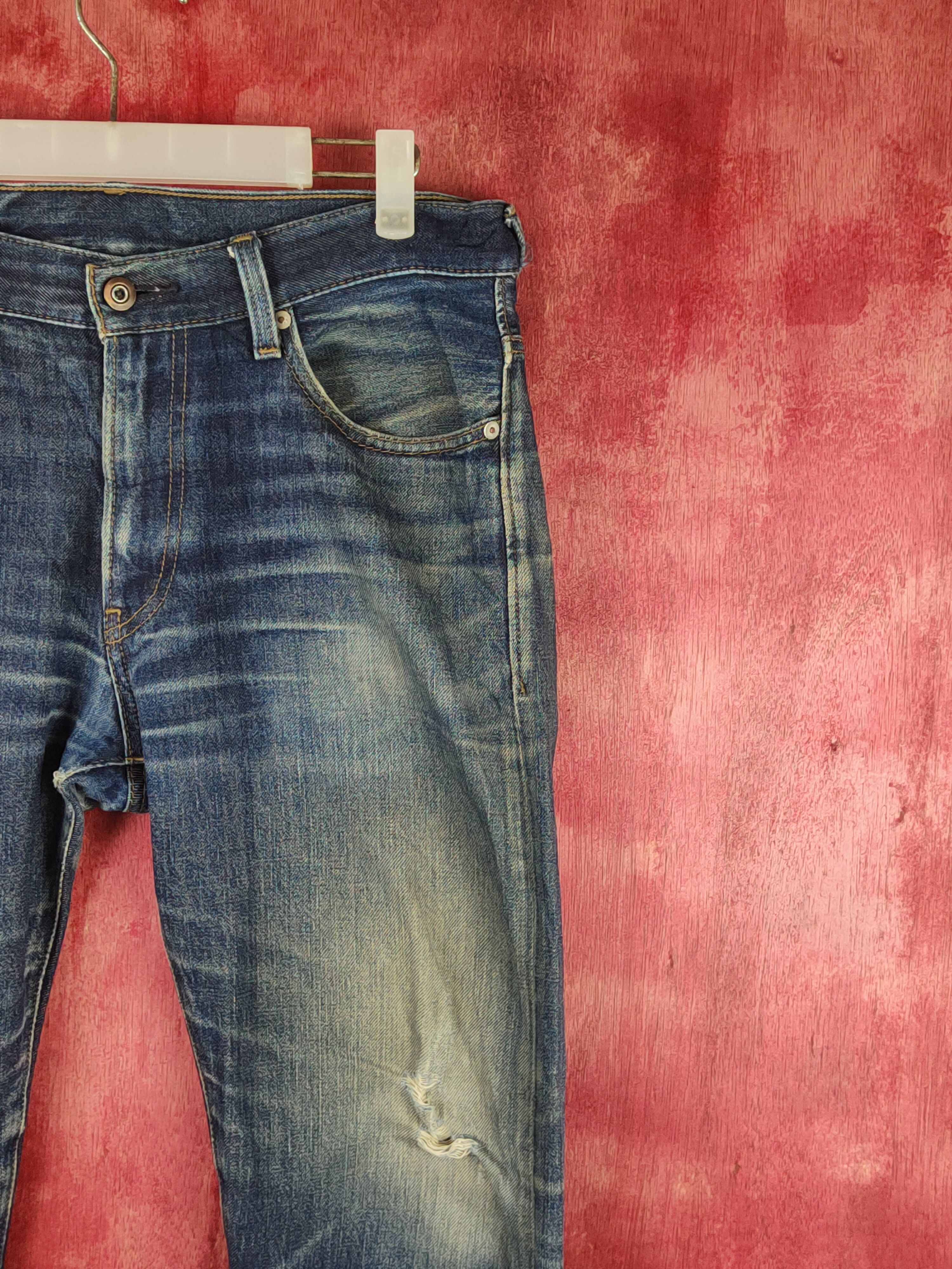 Japanese Brand H.A.K.U Dark Blue Distressed Ripped Jeans #S1655 Size US 31 - 5 Thumbnail