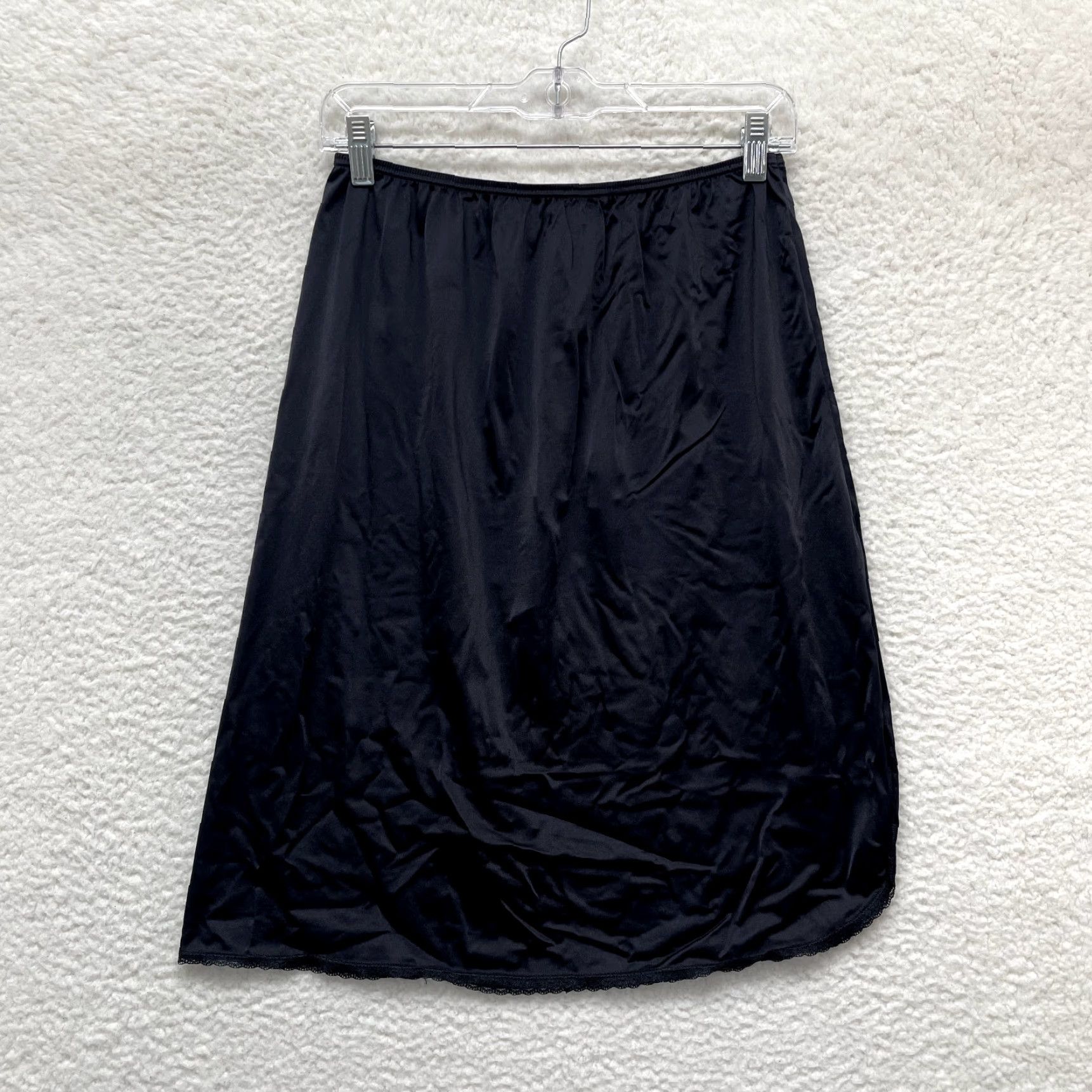 Vintage VINTAGE Vanity Fair Slip Skirt L Black Nylon Slit Victorian Edwardian Size 36" / US 14 / IT 50 - 2 Thumbnail