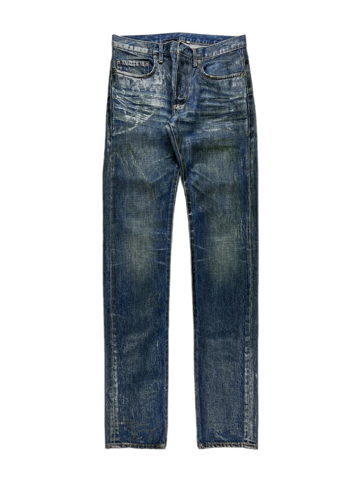 image of Aw06 Dior Homme Luster Waxed Clawmark Distressed Denim Jeans in Blue, Men's (Size 30)