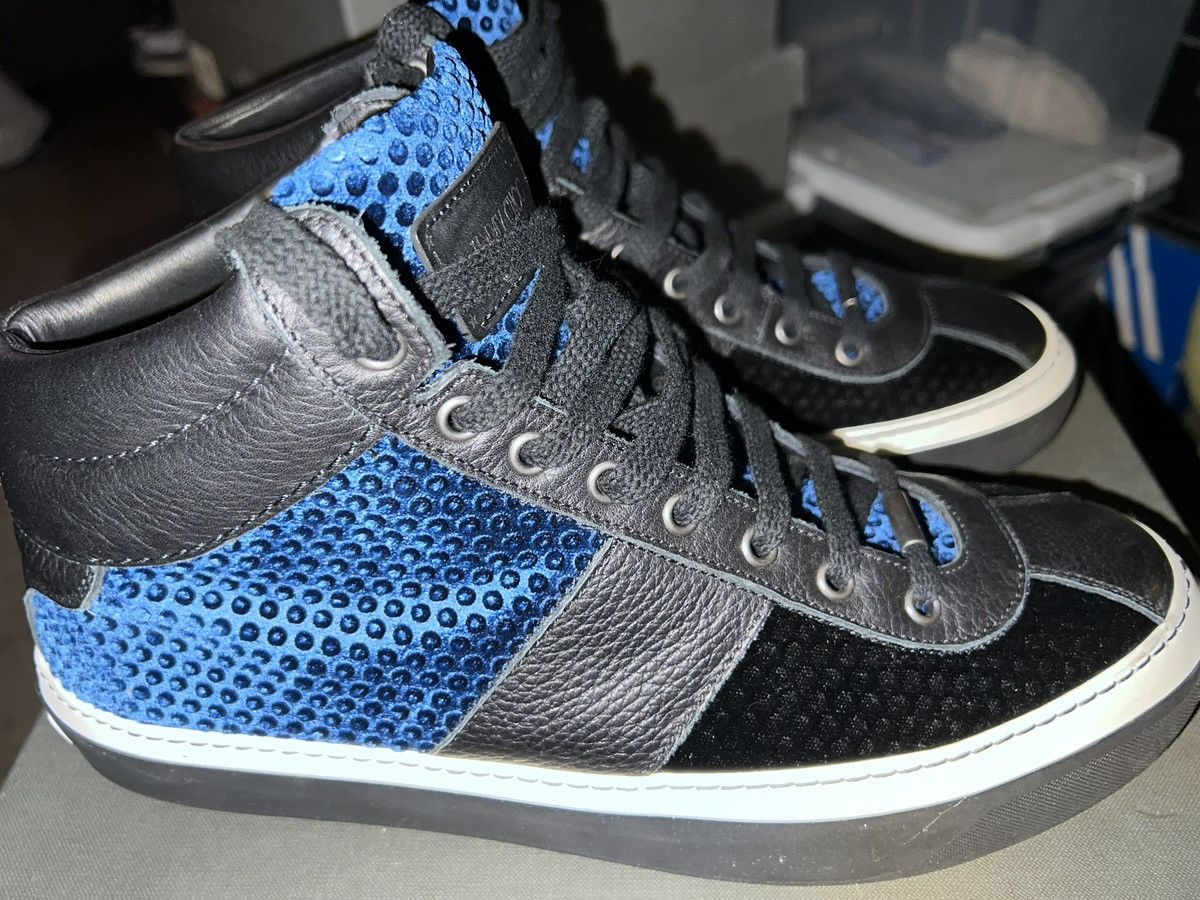 Jimmy Choo Jimmy Choo Black/Blue Leather and Velvet High Top Sneakers Size US 10 / EU 43 - 2 Thumbnail