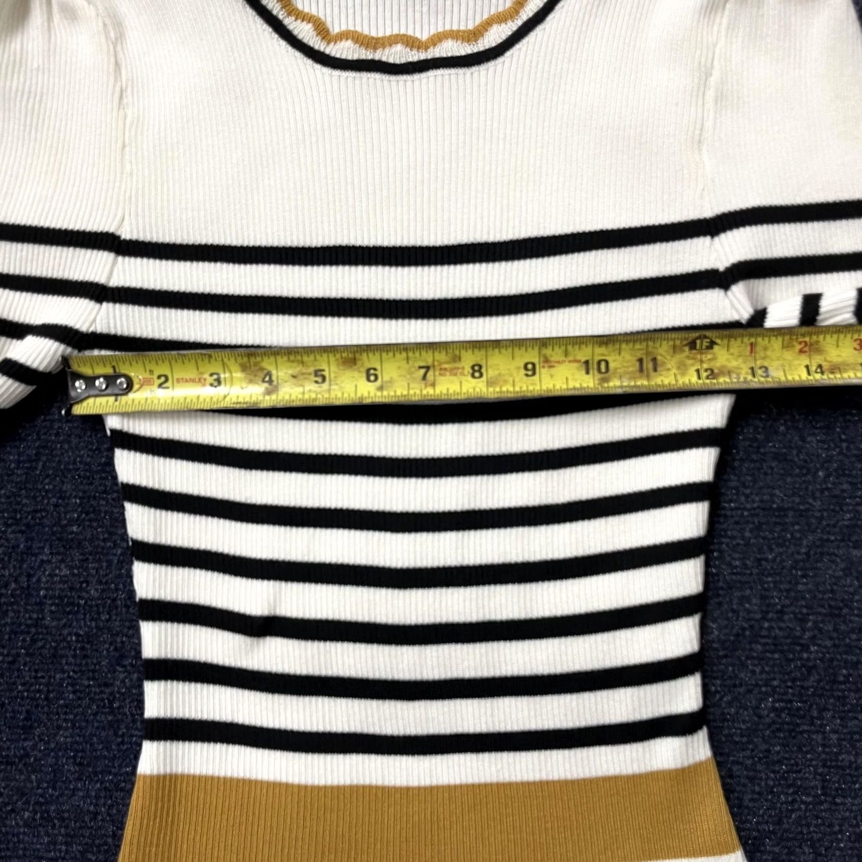 Vintage Mi Ami Sweater Womens Large White Black Stripe Ruffle Hem Puff Sleeve Crewneck Size L / US 10 / IT 46 - 7 Thumbnail