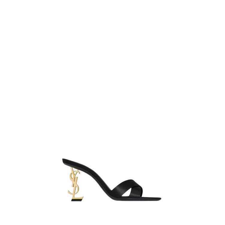 SAINT LAURENT Opyum $1250 Black Satin Crepe 85mm Mules New &