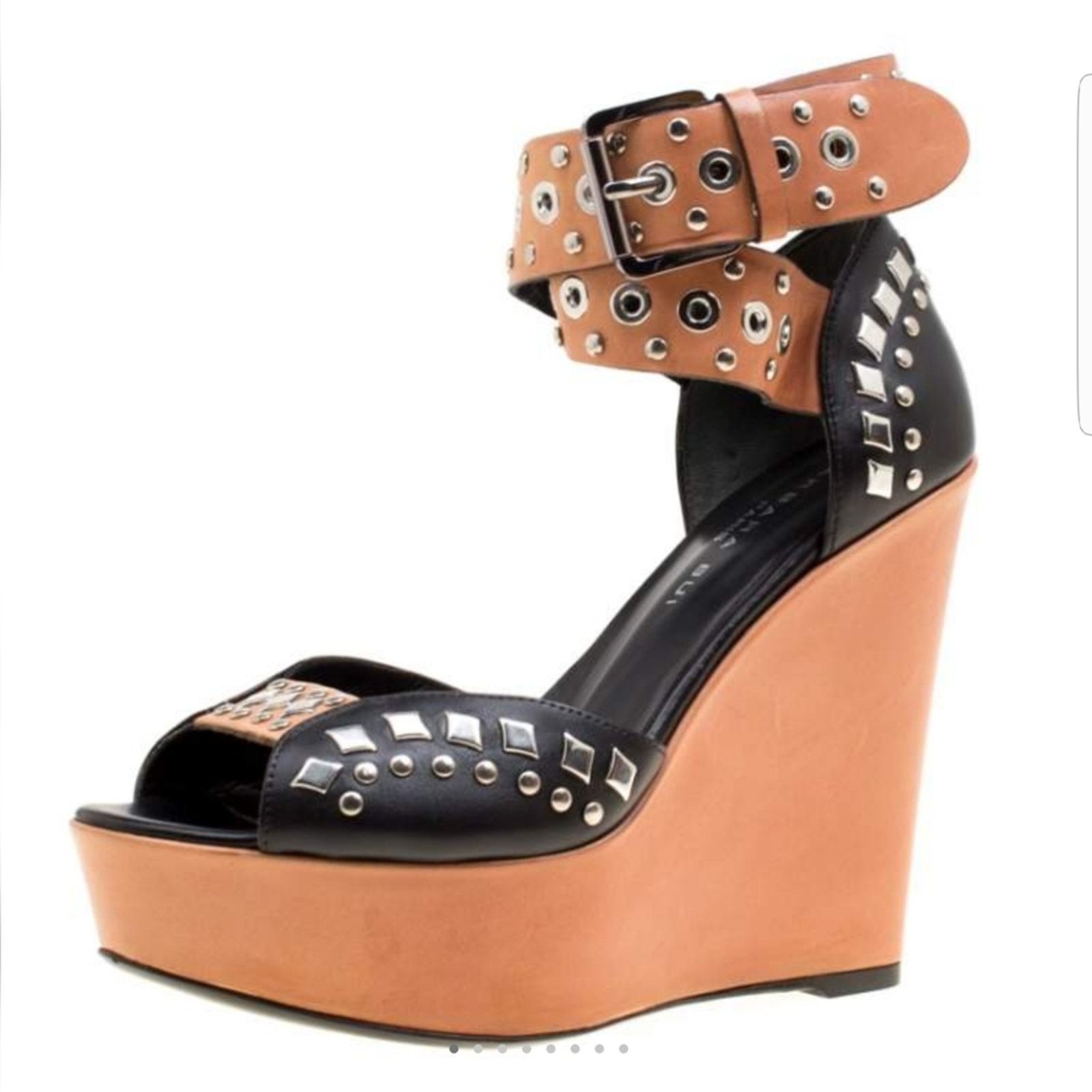 Barbara Bui Barbara Bui Paris Studded Ankle Strap Wedge Platform Leather Size US 6 / IT 36 - 1 Thumbnail