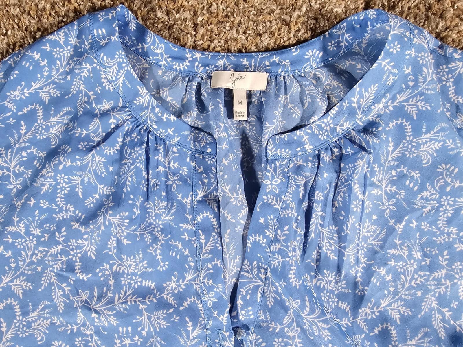 Jones New York Joie Jore Medium Blue White Leaf Top Size M / US 6-8 / IT 42-44 - 2 Thumbnail
