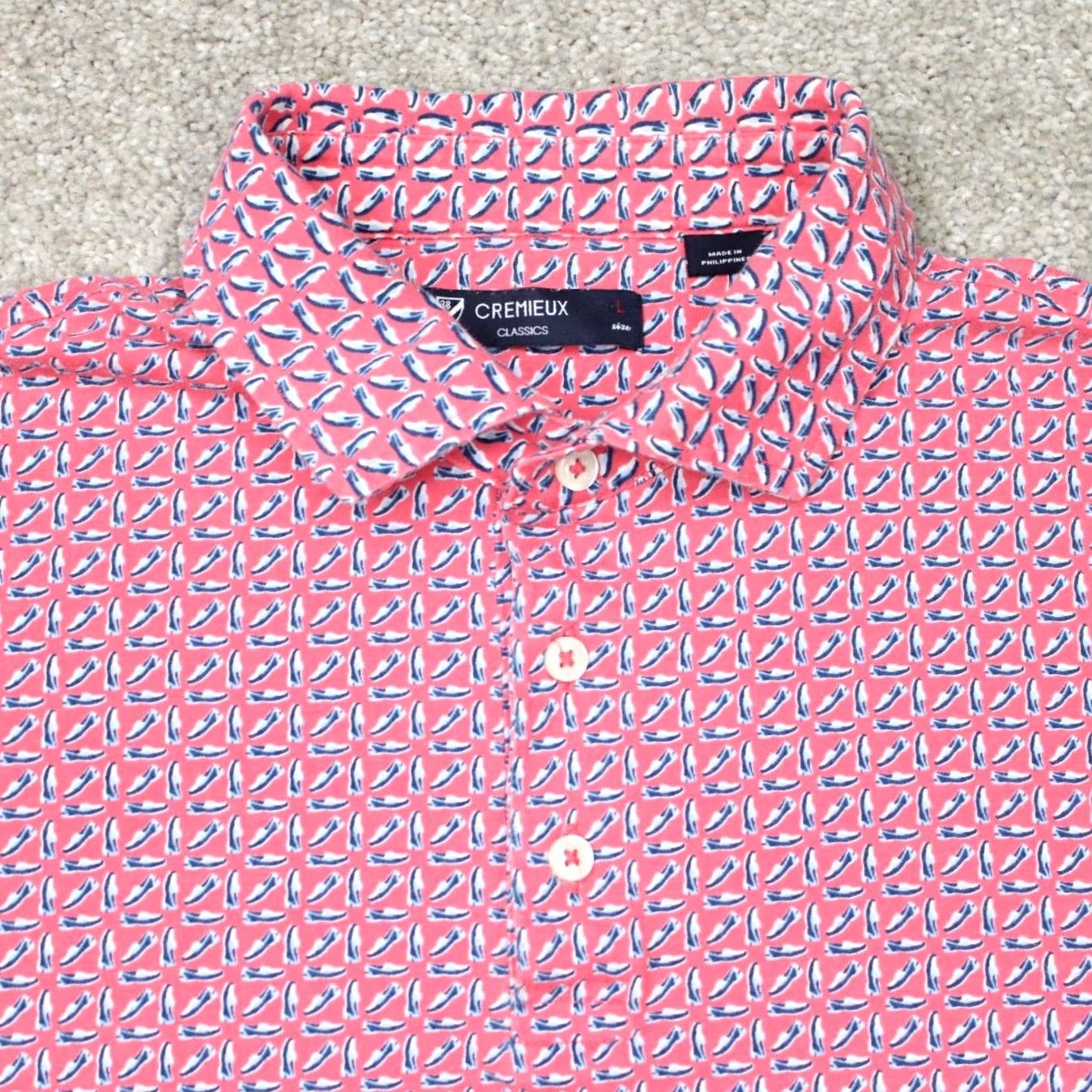 Cremieux Cremieux Classics Polo Shirt Mens Large Pink Graphic Print 100% Cotton S/S Casual Polo Shirt Mens Large Pink Graphic Print Shirt Size US L / EU 52-54 / 3 - 4 Thumbnail