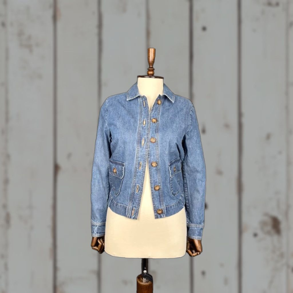 Denime Sezane Womens Trucker Jacket Denim Blue Size 34 Regular Long Sleeve Cotton Lining Buttons Zip Jacket Mens? Size XXS / US 00 / IT 34 - 1 Thumbnail