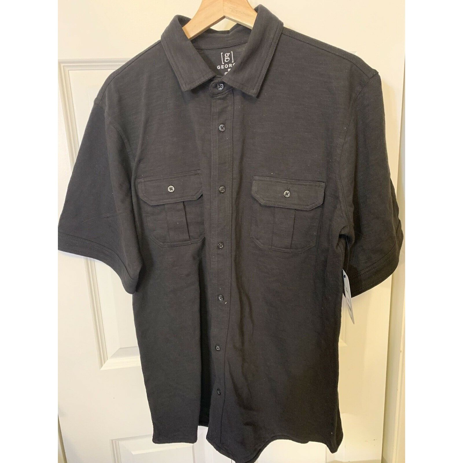 George George Mens Sz M 38-40 button up Shirt Black Short Sleeve Size US M / EU 48-50 / 2 - 3 Thumbnail