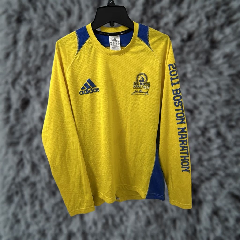 Adidas Adidas Boston Marathon 2011 Shirt Mens Medium Yellow Blue ClimaCool Running L/S Size US M / EU 48-50 / 2 - 1 Thumbnail