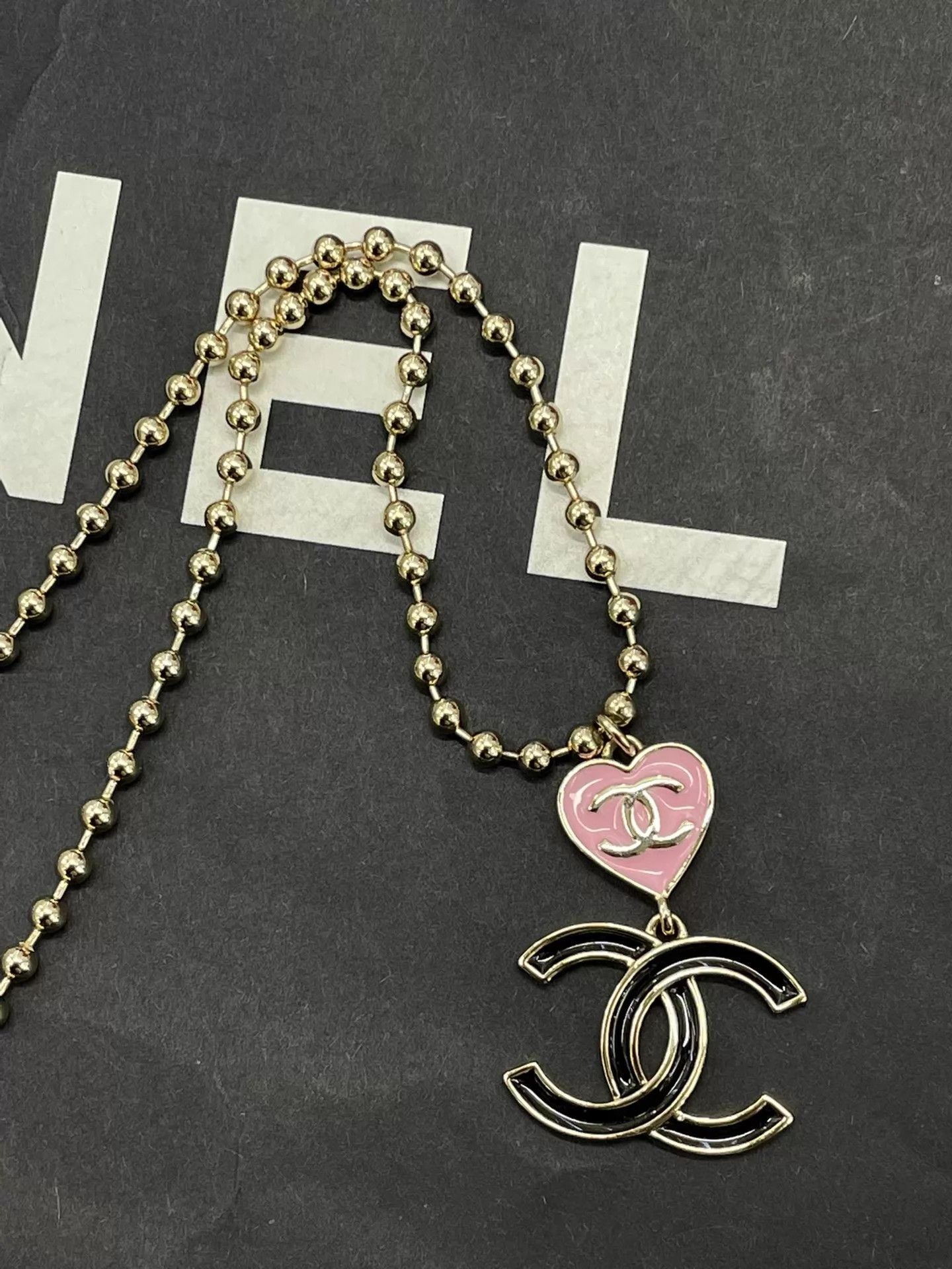 Chanel Chanel 24A Pink Heart Black CC Enamel Necklace Size ONE SIZE - 4 Thumbnail