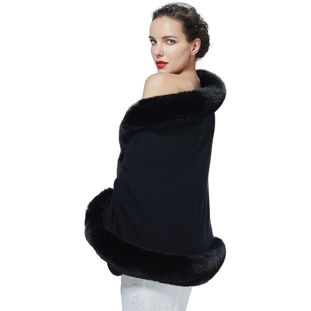 Other SUFCOMOU Women Faux Fur Shawl Wrap Cape with Fur Trim Size ONE SIZE - 2 Thumbnail