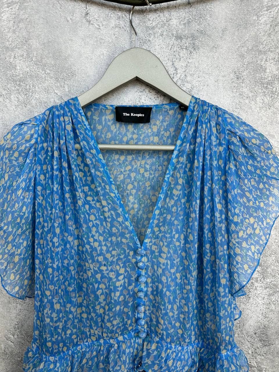 The Kooples THE KOOPLES Blue Lagoon Print Silk Ruffle Muslin Midi Dress Size XS / US 0-2 / IT 36-38 - 5 Thumbnail