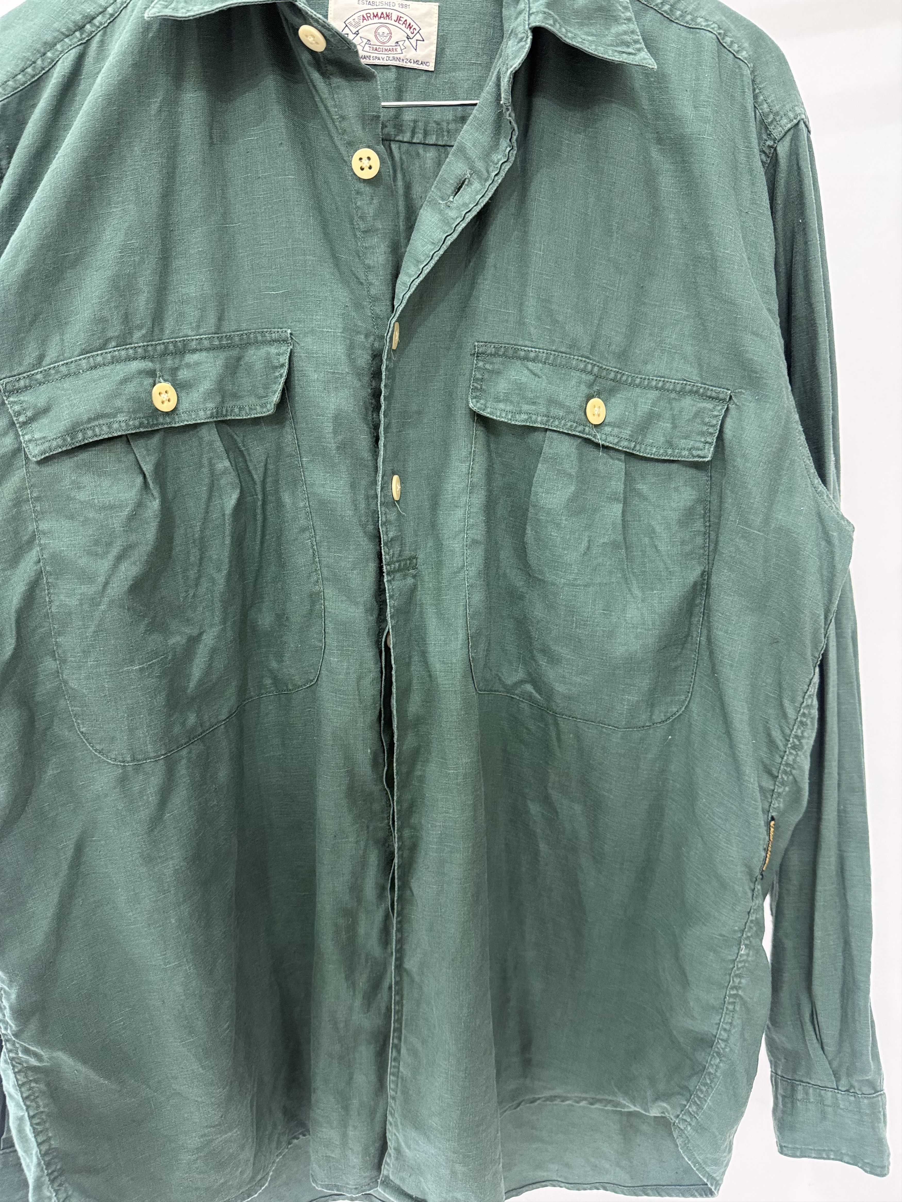 Armani Armani Jeans - 1990s 3/4 Buttondown Linen Shirt RARE Size US L / EU 52-54 / 3 - 3 Thumbnail