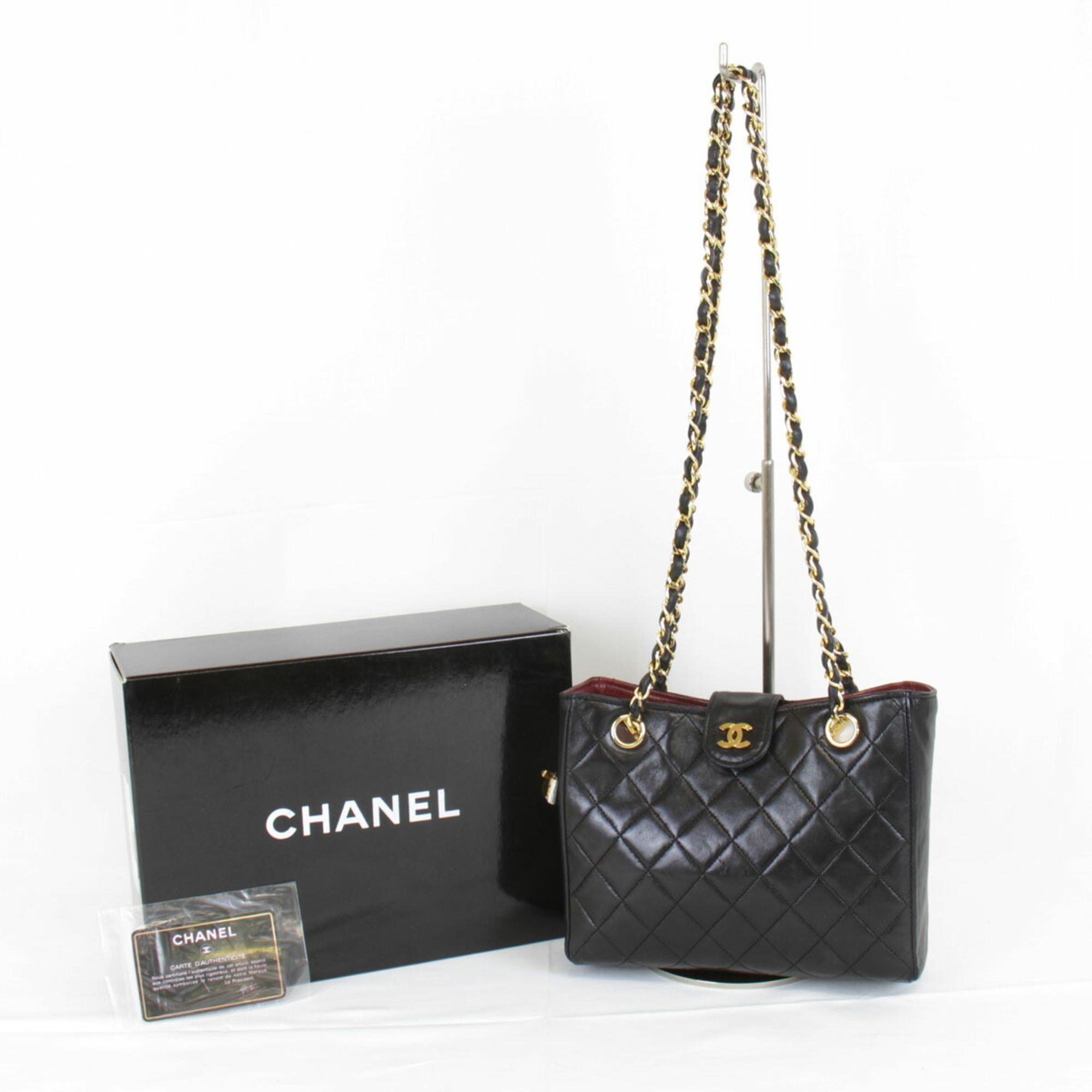 CHANEL Crossbody Single Chain Shoulder Bag Black Lambskin 47549