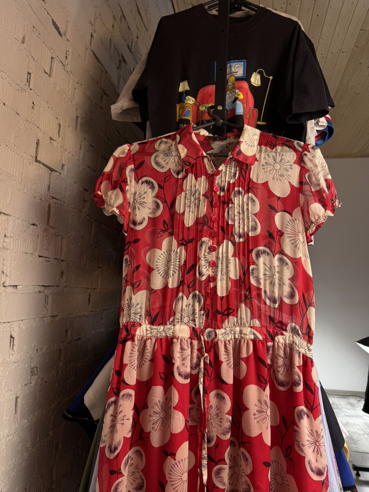 Emporio Armani Emporio Armani Silk Floral Flowers Silk Slim Dress 40 Women’s Red Designer Tunic Size S / US 4 / IT 40 - 4 Thumbnail