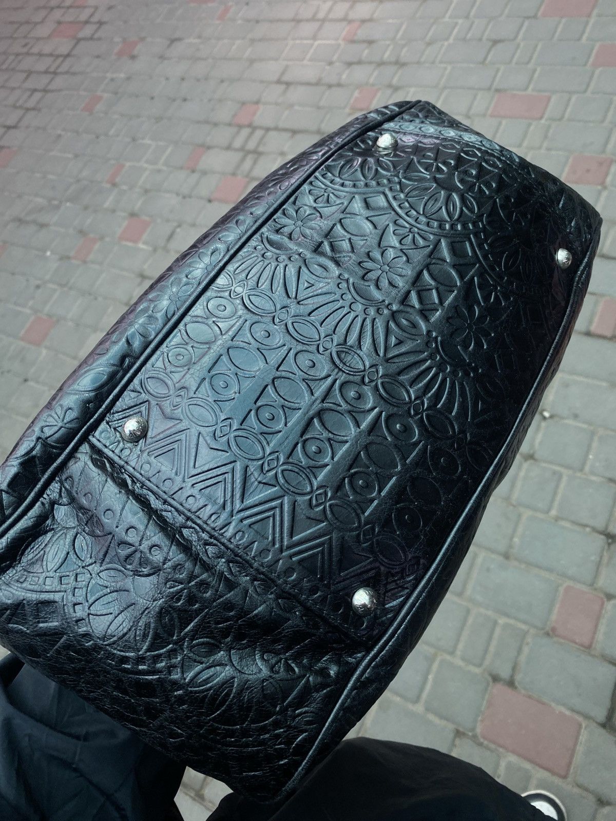 Vintage Rare Retro Braccialini Black Embossed Leather Handbag Bag Size ONE SIZE - 5 Thumbnail