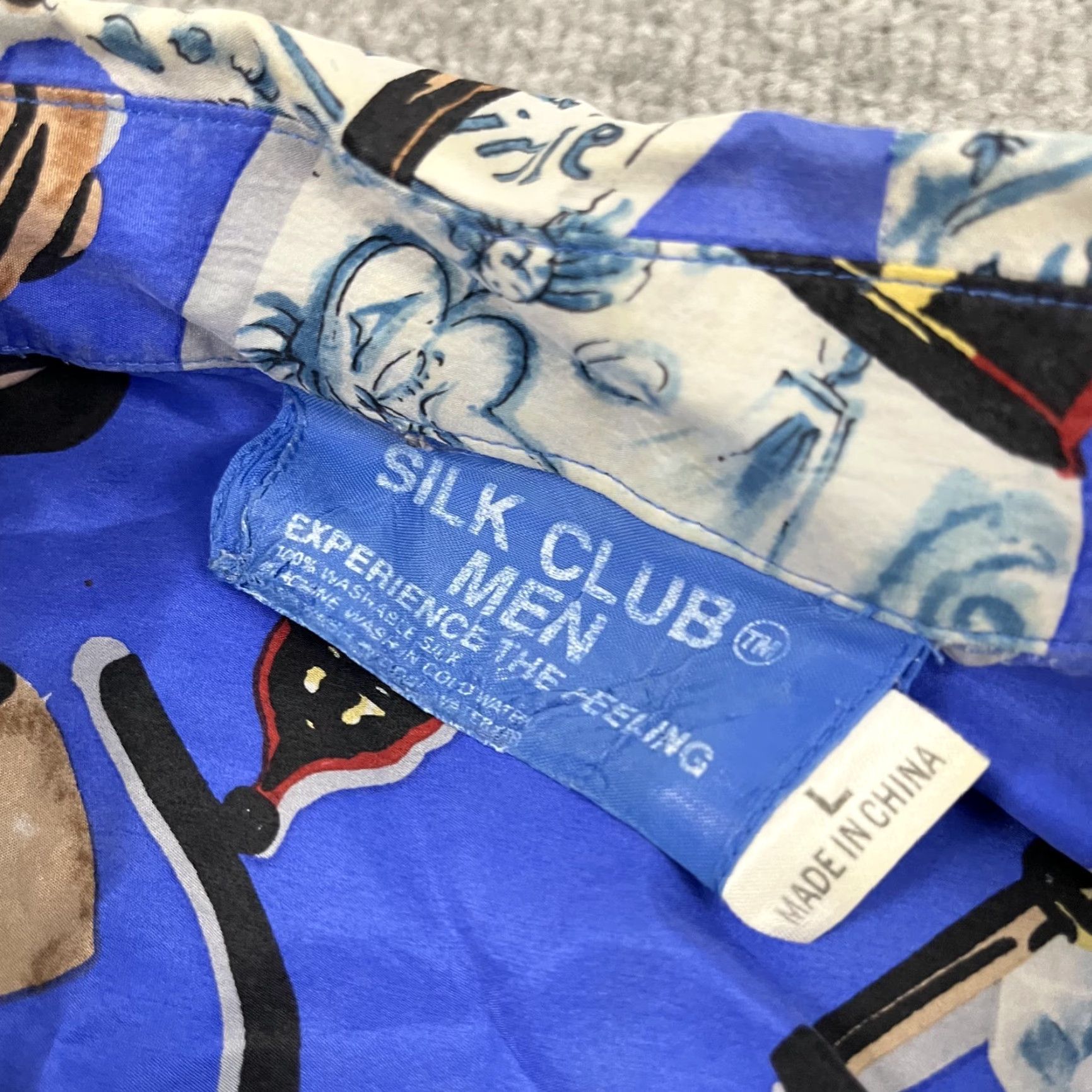 Vintage Silk Club Button-Up Shirt Men's Large Geometric Blue 90s Retro Casual Size US L / EU 52-54 / 3 - 2 Thumbnail