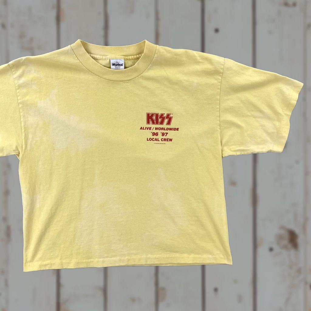 Vintage VINTAGE Murina Mens XL Yellow Stitch USA Made Shirt 1996 Kiss Alive Local Crew Tee Size US XL / EU 56 / 4 - 1 Thumbnail