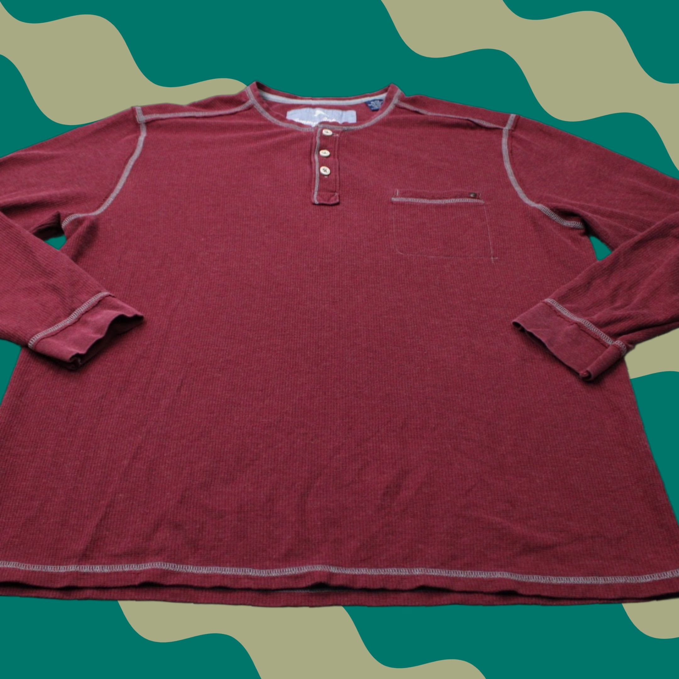 Tommy Bahama Tommy Bahama Henley Shirt Mens XL Red Pima Cotton/Polyester Stretch L/S Pullover Shirt Size US XL / EU 56 / 4 - 1 Thumbnail