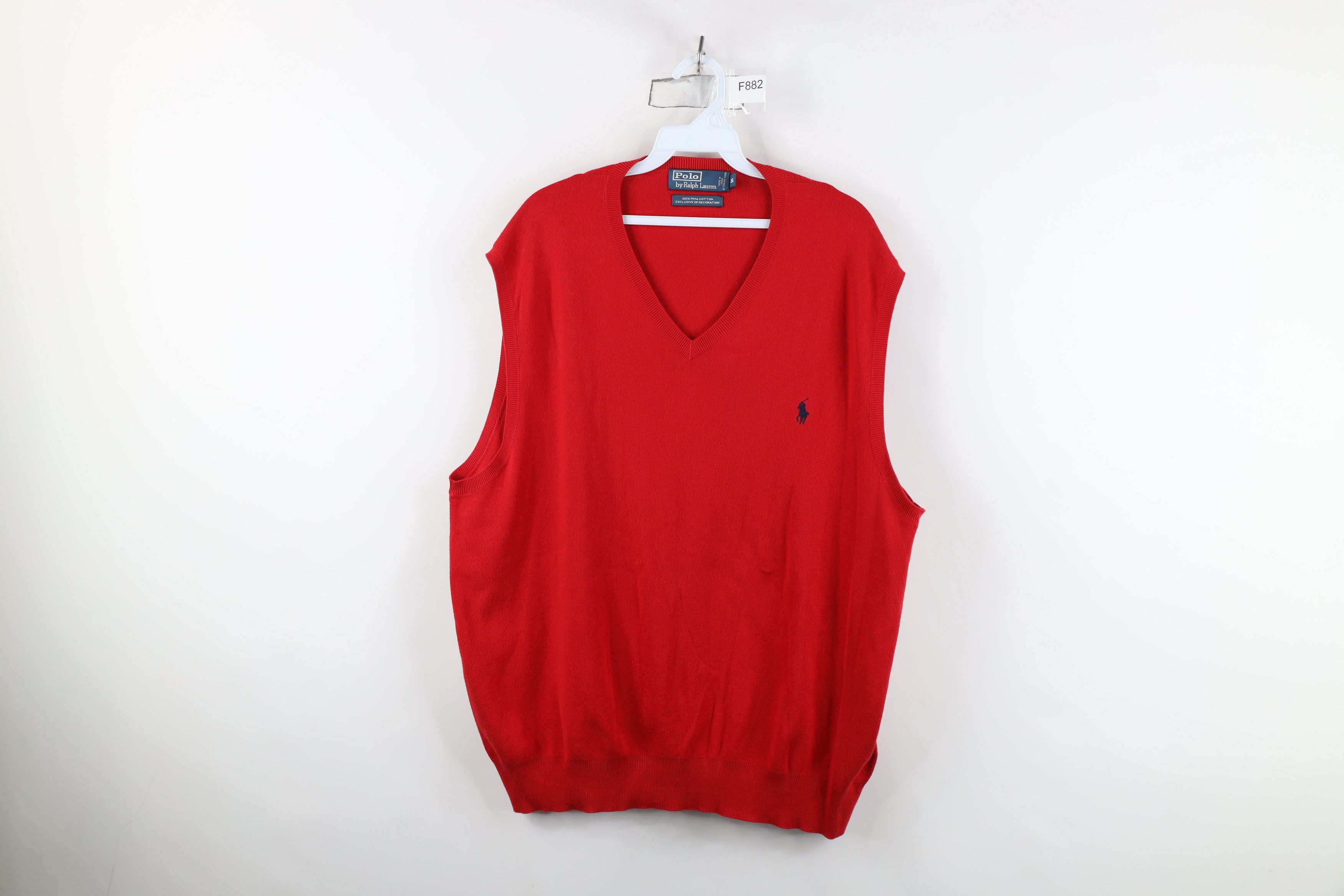 Ralph Lauren Vintage 90s Ralph Lauren Cotton Knit V-Neck Sweater Vest Red Size US XXL / EU 58 / 5 - 1 Thumbnail