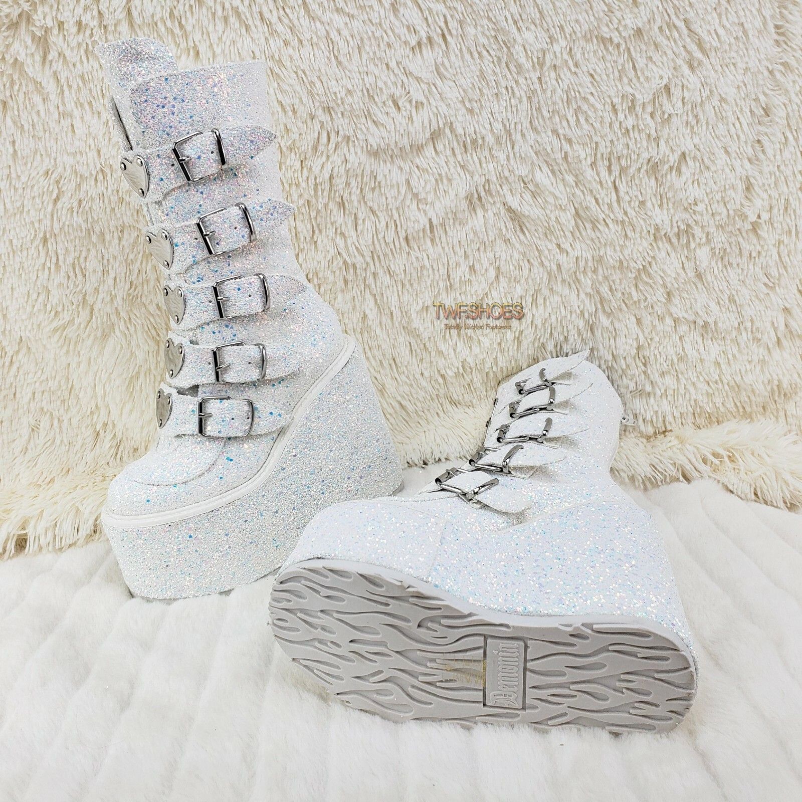 Other Swing 230G White Multi Glitter Mid Calf Boot 5.5 Platform He Size US 12 / IT 42 - 2 Thumbnail