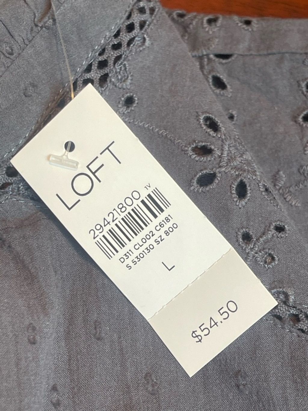 Loft LOFT Grey Eyelet Mock Neck Top L Cottagecore Coquette Blouse Size L / US 10 / IT 46 - 9 Thumbnail