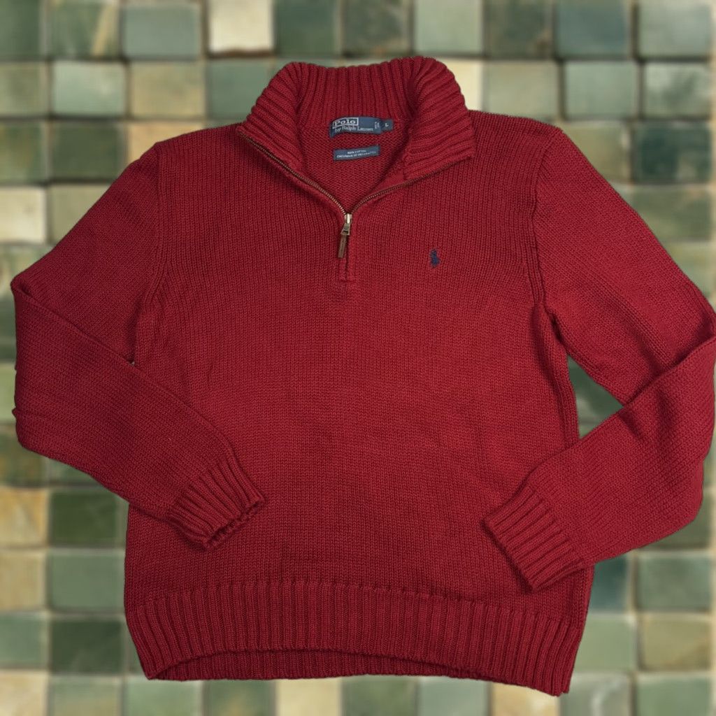 Polo Ralph Lauren VINTAGE Polo Ralph Lauren Red 1/4 Zip Sweater L Mock Neck Zip Pullover Classic Mens Size US L / EU 52-54 / 3 - 1 Thumbnail