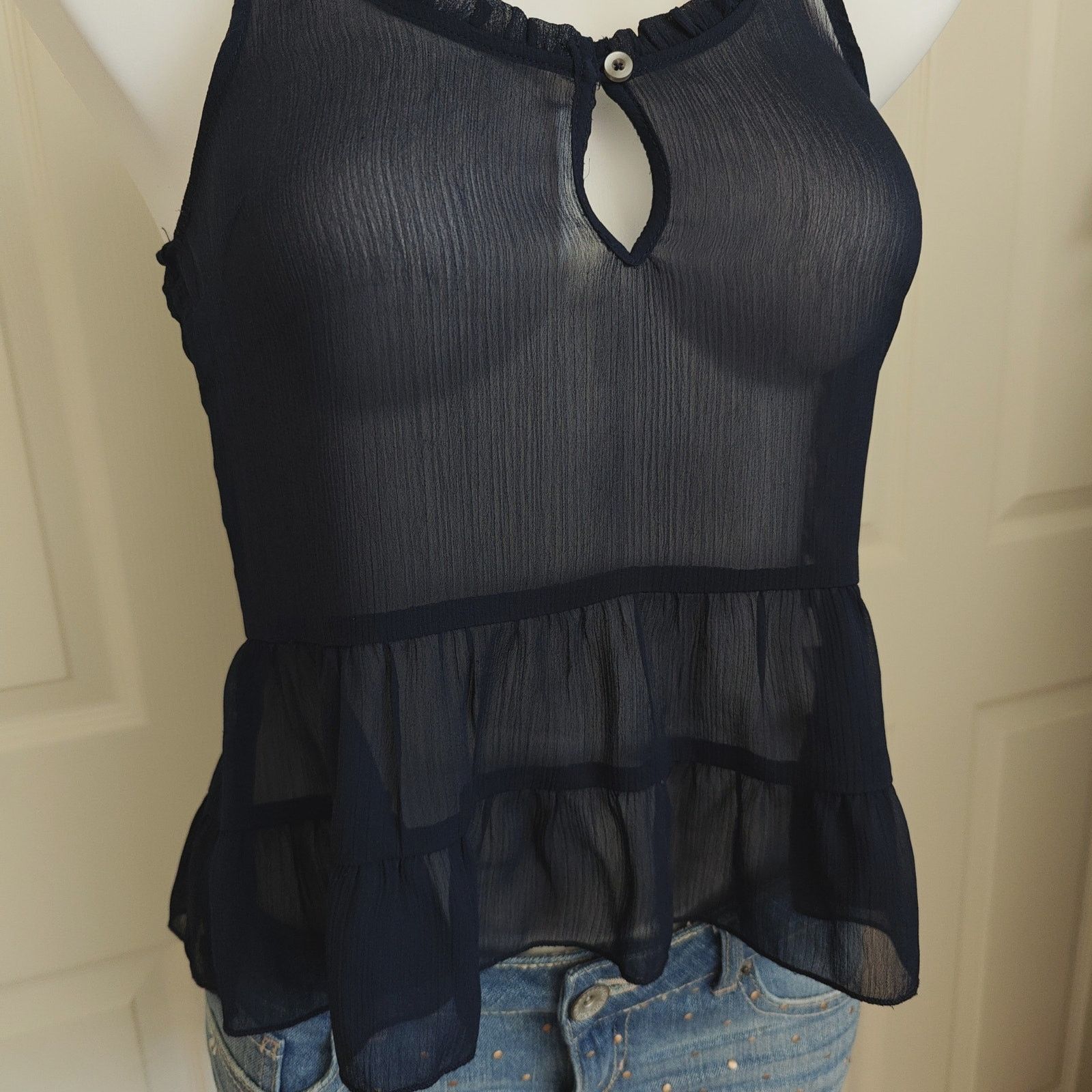 Abercrombie & Fitch Abercrombie & Fitch Sheer Peplum Navy Tank Top sz XS Size XS / US 0-2 / IT 36-38 - 4 Thumbnail