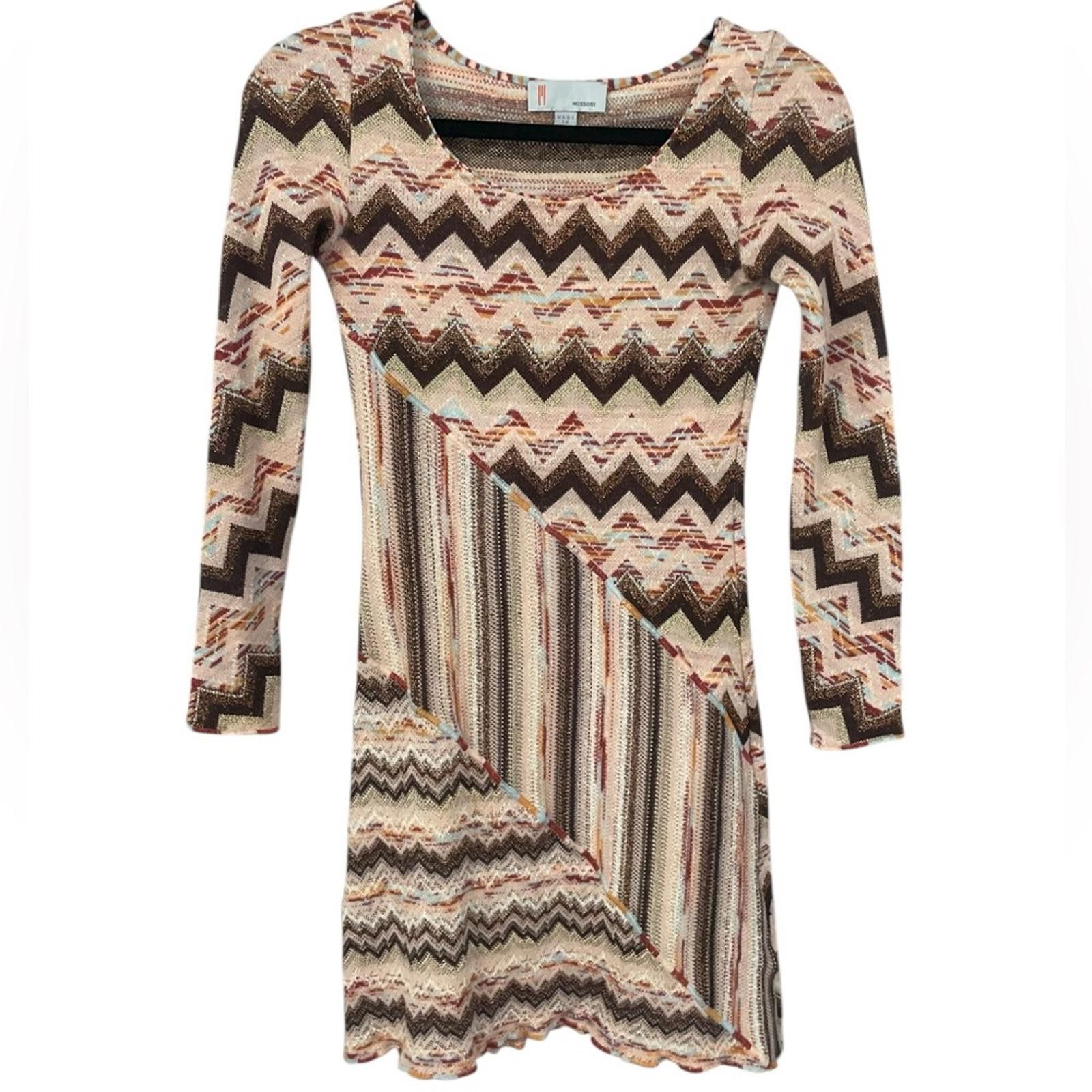 Missoni Missoni Multicolor Long Sleeve Zigzag Dress Size XS / US 0-2 / IT 36-38 - 2 Thumbnail
