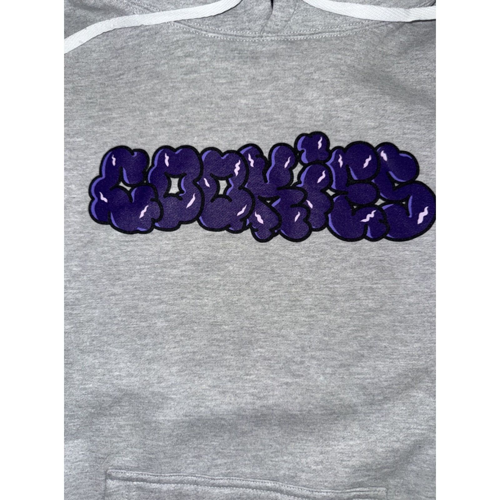 Vintage Cookie x MQIZM Graffiti Hoodie Mens L Gray Streetwear Bubble Letter Print Pullover Hooded Kangaroo Pocket 23x27 Graphic Print Size US L / EU 52-54 / 3 - 2 Thumbnail