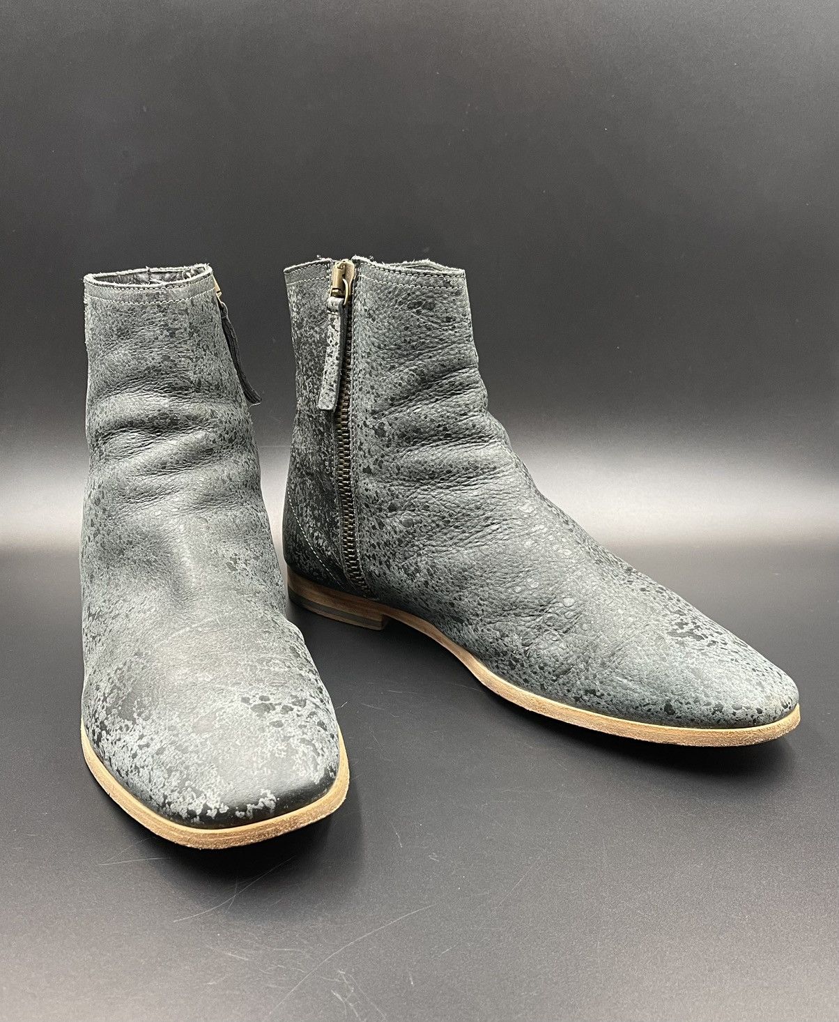 Acne Studios charcoal/ black side zip boots
