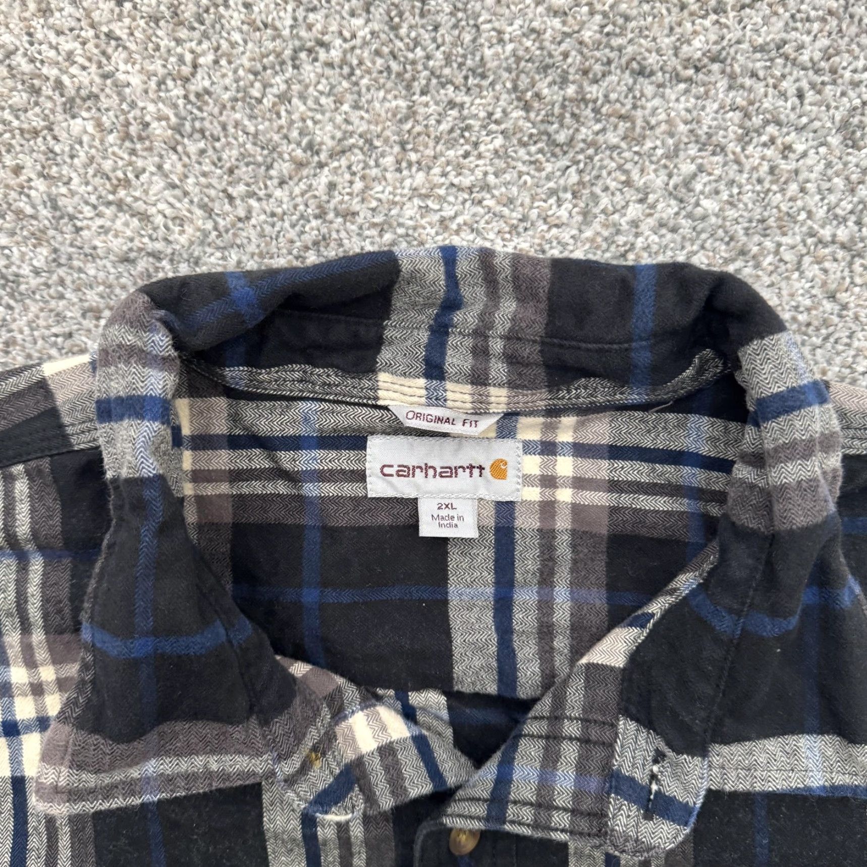Carhartt VINTAGE Carhartt Shirt Mens 2XL Black Blue Plaid Flannel Original Fit Button Up Cotton Size US XXL / EU 58 / 5 - 5 Thumbnail