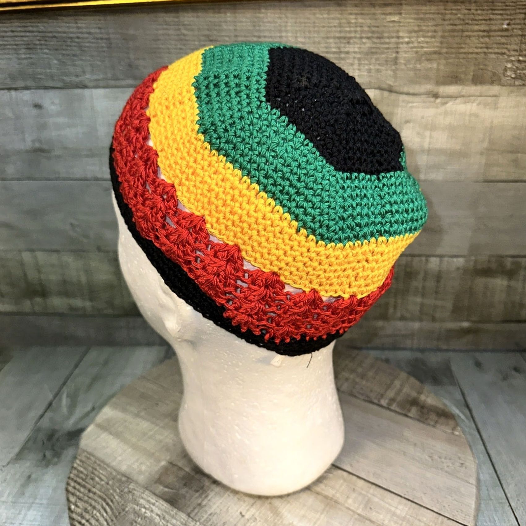 Vintage VINTAGE Handmade Rasta Crochet Beanie Hat Black Green Red Yellow Jamaica Reggae Cap Beanie Men One Size Size ONE SIZE - 6 Thumbnail