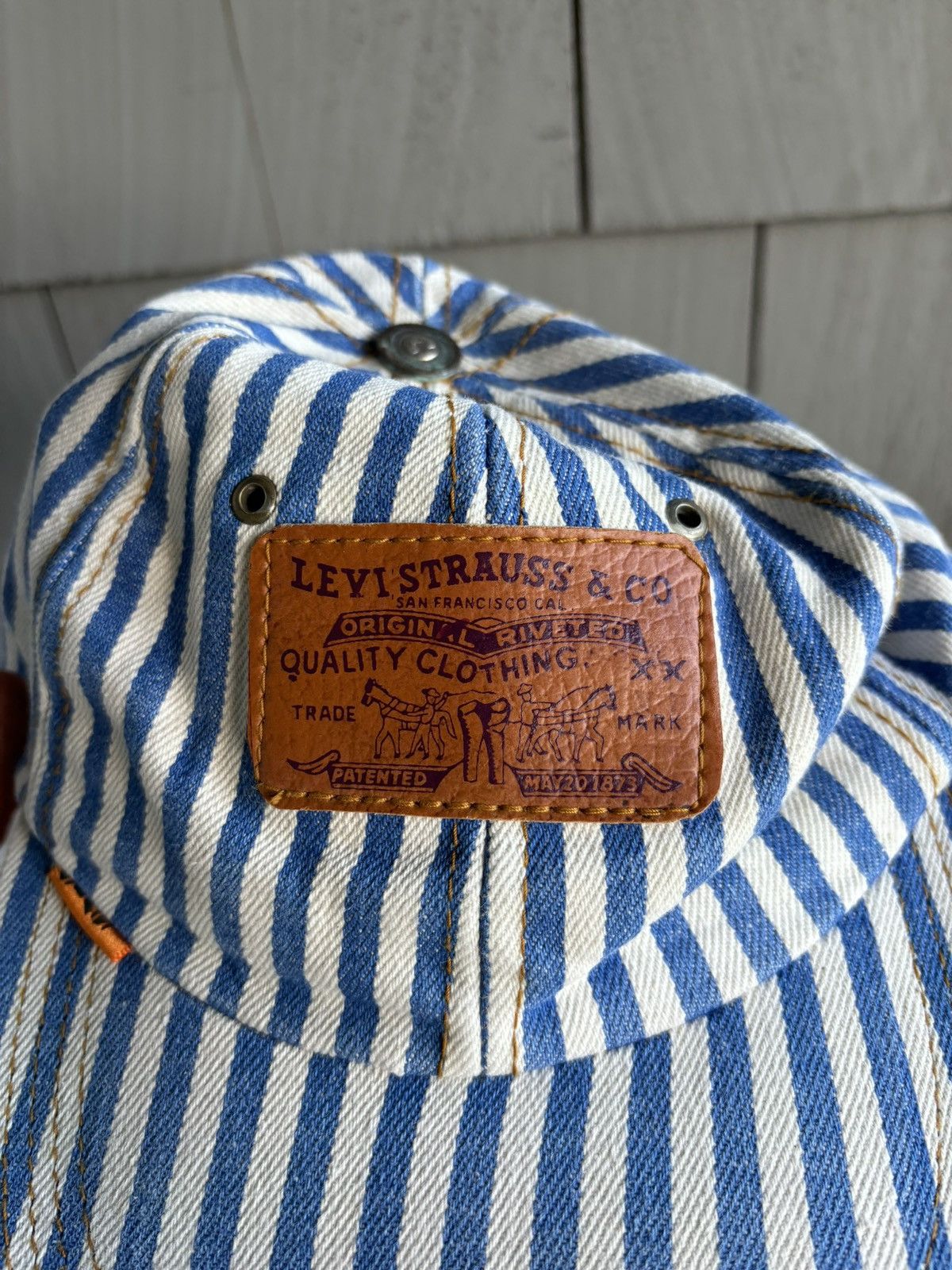 Levi's 1990s Levi's Jeans Hat Vintage Denim Snapback Striped Baseba Size ONE SIZE - 11 Thumbnail