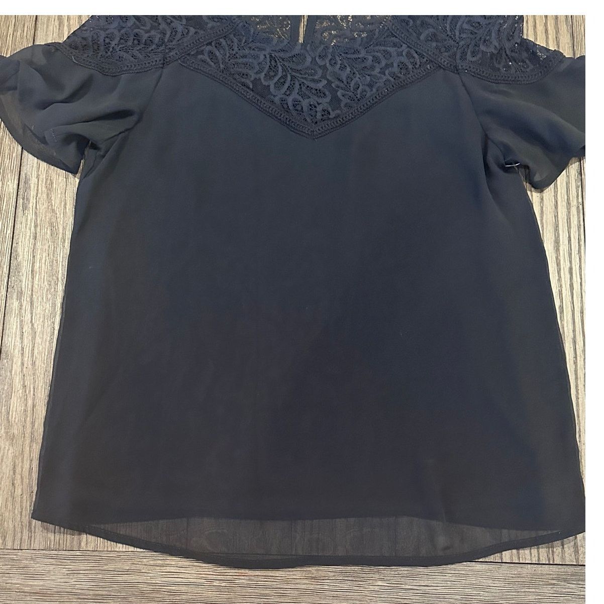 Calvin Klein Calvin Klein Women's Black Lace Neck Sheer Short Sleeve PXS Size XS / US 0-2 / IT 36-38 - 4 Thumbnail