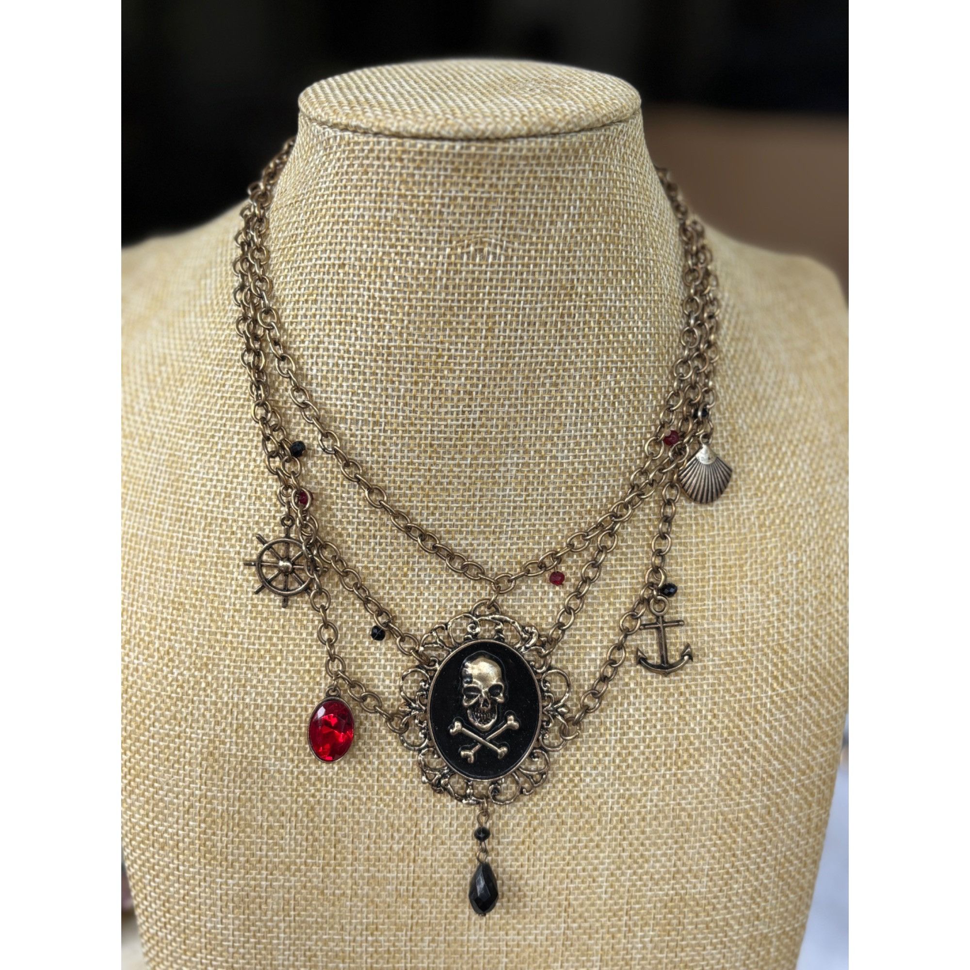 Other Pirate-Inspired Multi-Layer Chain Necklace With Skull & Cros Size ONE SIZE - 1 Thumbnail