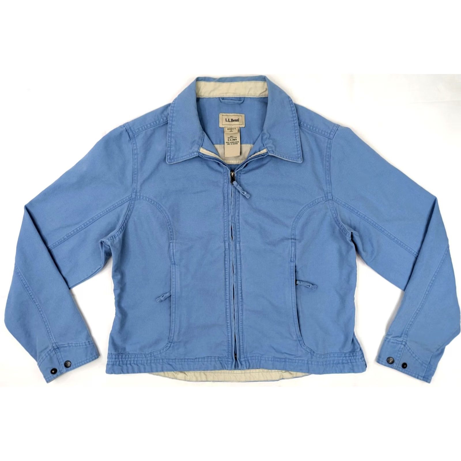 Vintage LL Bean Field Barn Chore Canvas Jacket Women L-Regular, Sky Blue Full Zip 0AJW9 Work Size L / US 10 / IT 46 - 2 Thumbnail