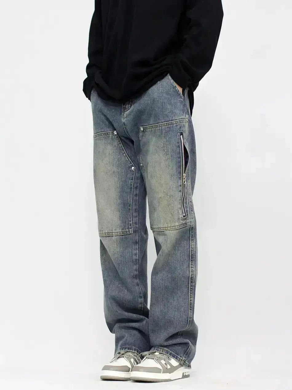 Japanese Brand Loose straight zippered washed jeans Size US 30 / EU 46 - 4 Thumbnail