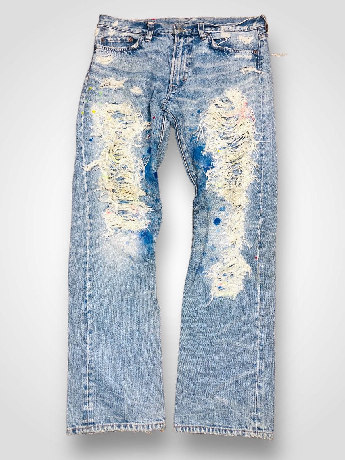 Japanese Brand RNA Inc. Vintage Ripped Jeans | Paint Splatter Denim (38) Size US 33 - 1 Thumbnail
