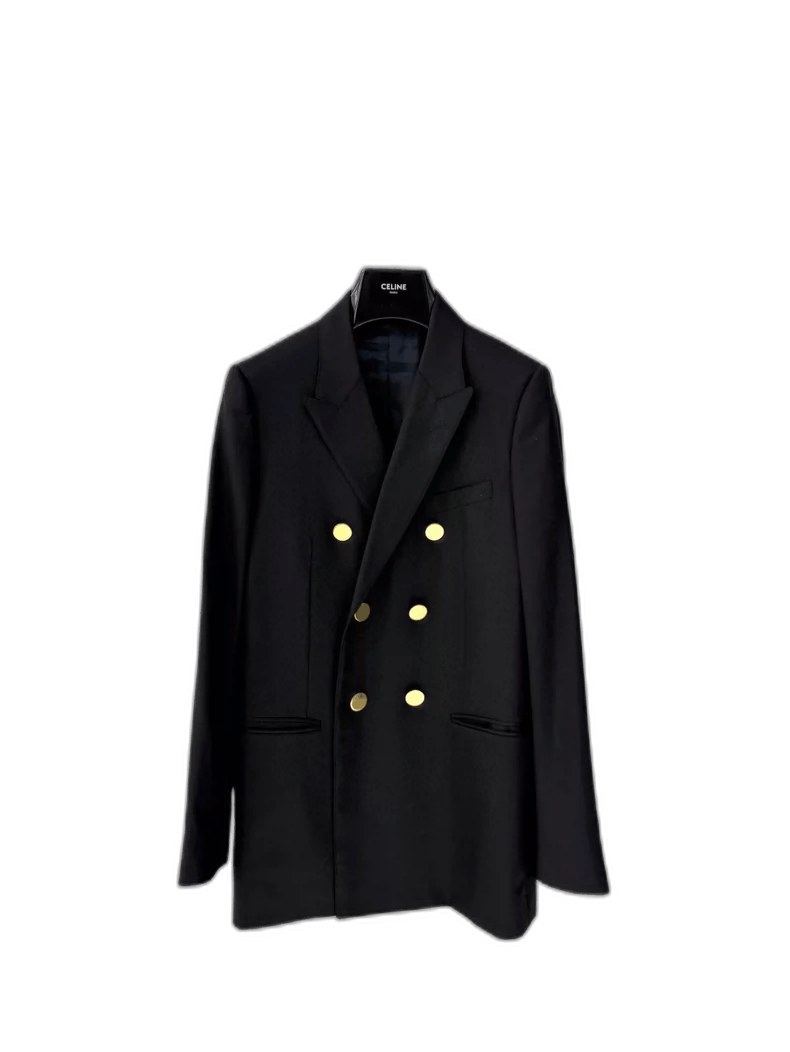 Celine Celine DoubleBreasted Wool Blazer With Gold Buttons Size M / US 6-8 / IT 42-44 - 1 Thumbnail