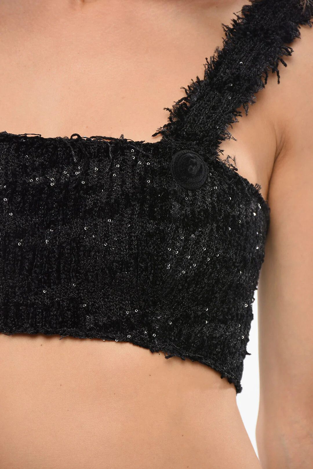 Balmain og1mm0326 Solid-Color Crop Top in Black Size M / US 6-8 / IT 42-44 - 3 Thumbnail