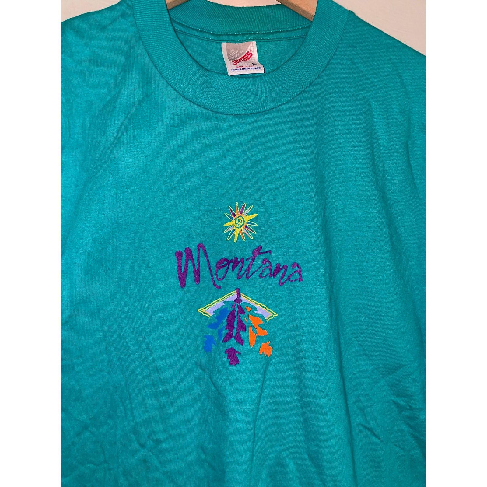 Jerzees Vintage Montana Shirt Sun Nature Teal Tee VTG 90s Large Size US L / EU 52-54 / 3 - 2 Thumbnail