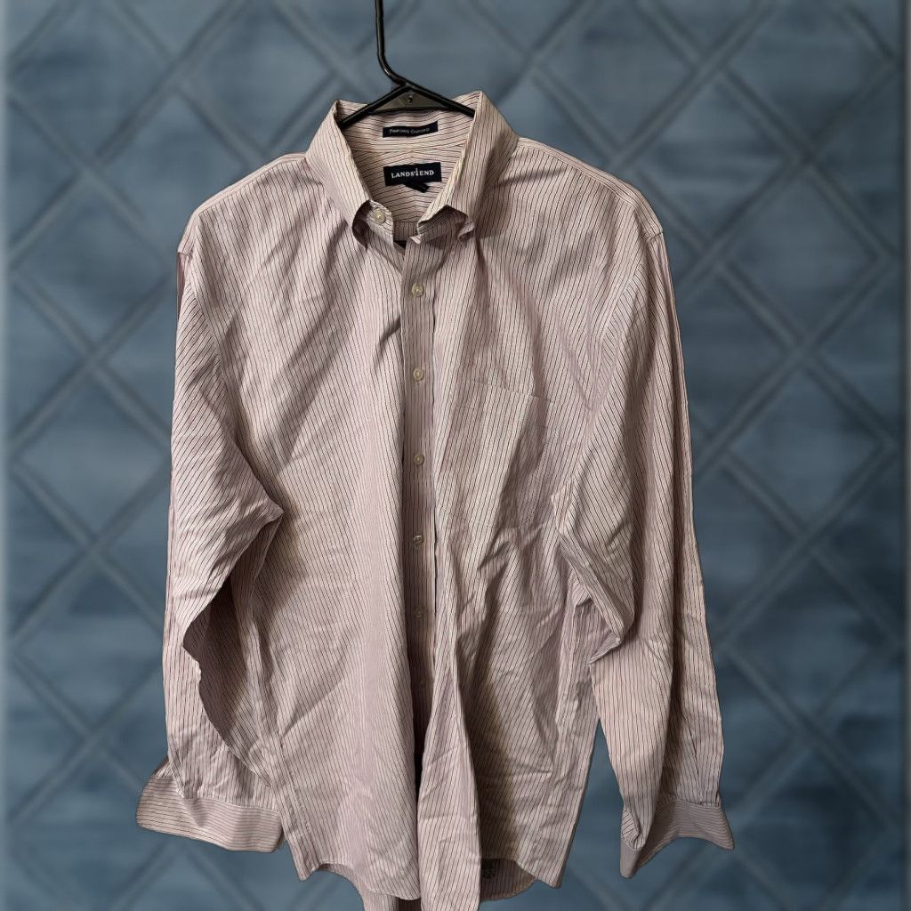 Lands' End Lands End Shirt Mens 16-36 Tall Pinpoint Oxford Striped Long Sleeve Button Front Size US L / EU 52-54 / 3 - 1 Thumbnail