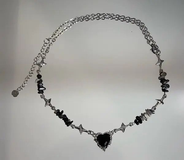 Japanese Brand Retro punk black heart star stone chain necklace choker y2k Size ONE SIZE - 4 Thumbnail