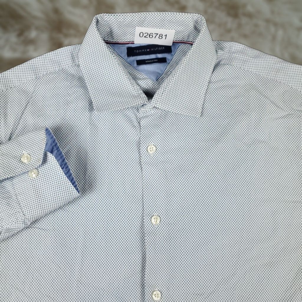 Tommy Hilfiger Tommy Hilfiger Dress Shirt Mens 16 Blue Geometric Long Sleeve Button Up Casual Formal Size 42R - 1 Thumbnail