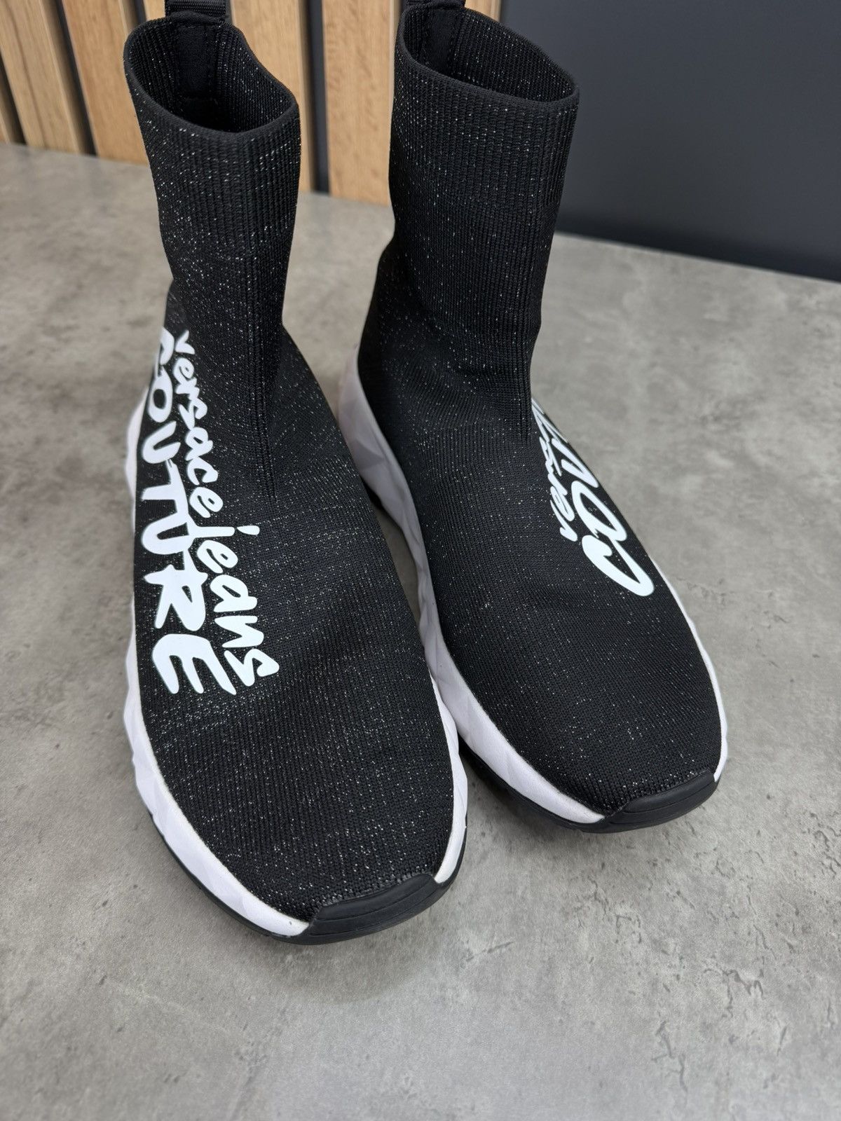 Versace Jeans Couture Versace Jeans Couture Sock Sneakers Black Logo Knit Size 40 Size US 10 / IT 40 - 4 Thumbnail