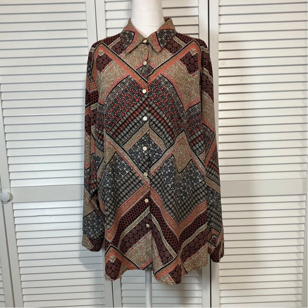 Other Allison Daley Patchwork Collared Long Sleeve Blouse Women 3X Size 3XL / US 20-22 - 1 Thumbnail